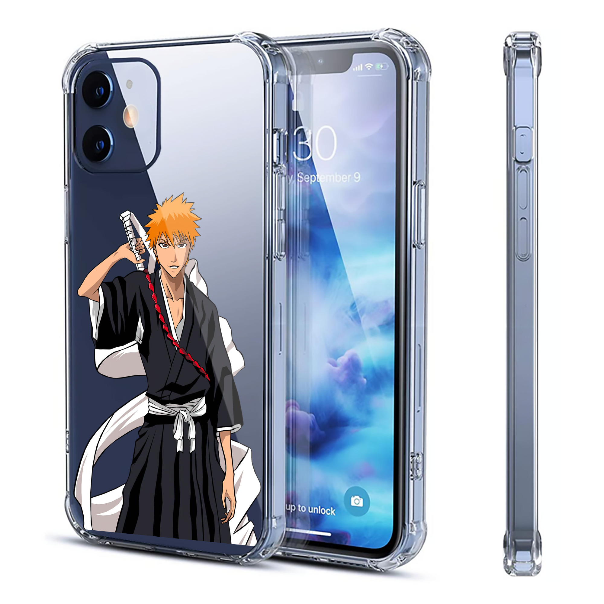 ブリーチ 黒崎一護（くろさき いちご）BLEACH Kurosaki Ichigo 【iPhone 12シリーズ対応】透明スマホケース（クリアソフトケース）